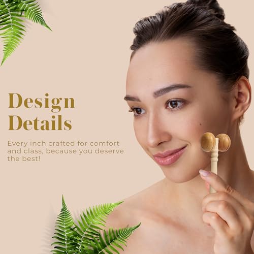 Bella Ciao 6-Piece Body and Skincare Set, Women¡¯s Spa Gift Basket with Face Massage Roller, Hair Brush, Exfoliating Tools and Wooden Tray, Self Care Bath Accessories