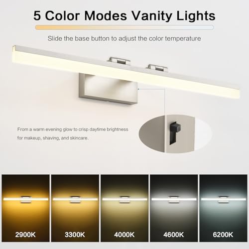Brushed Nickel Retractable LED Vanity Lights - 32 Inch 5CCT Dimmable Bathroom Mirror Fixture