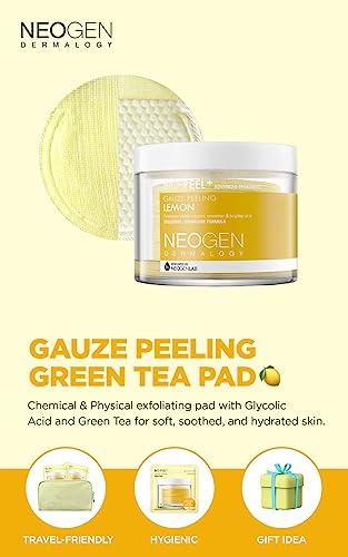 NEOGEN Dermalogy Bio-Peel Gauze Peeling Lemon 30 Count - Powerful Exfoliating Pads with Lemon AHA, Brightening & Smoothing