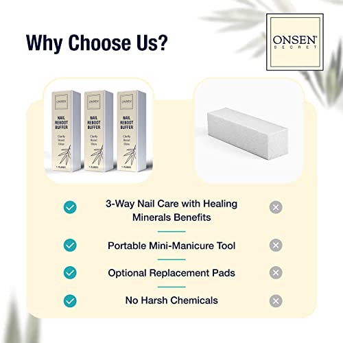 Onsen Secret 3-Pack Nail Buffer Blocks with Extra Shine Pads - 4-Way Buffing for Natural Nails, Post-Gel & Acrylic Recovery