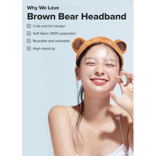 Wash-off Masks with Headband Set - Scoop Party + Face Wash Headband - Brown Bear, 1 Count Bundle