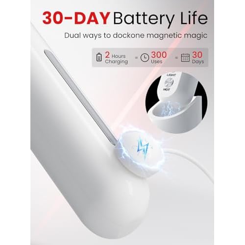 Face Massager Portable Charging Dock, Red Light Therapy for Face and Neck, 3 Heat Settings, Vibrating Face Massage, 9-Color & 30-Day Battery | Home Spa Travel Skincare - White