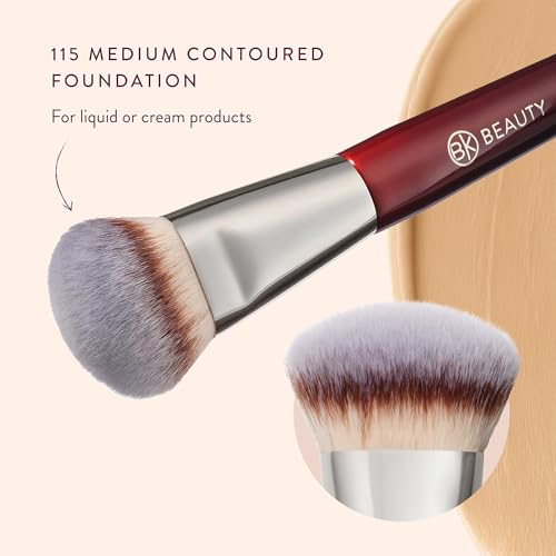 BK BEAUTY 115 MEDIUM CONTOURED FOUNDATION BRUSH ? Contoured Foundation Brush for Liquid Makeup - Foundation Makeup Brushes - Face Brush For Liquid Or Cream Foundation