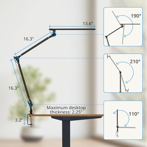 Black Clamp Desk Lamp with 3 Color Modes Dimmable Architect Light