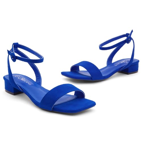 Shoe Land Women's Low Heels Dressy Sandals for 2025-1 Inch Chunky Block Short Heels | Square Open Toe with Adjustable Ankle Strap | Wedding & Party Heeled Sandals