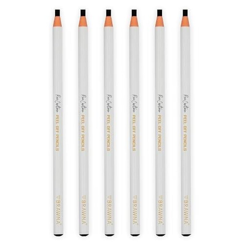 BRAWNA 6 Pcs Brow Pro Peel Off Pencils - Waterproof Eyebrow Mapping Pencil - Microblading Supplies - PMU Kit - Black