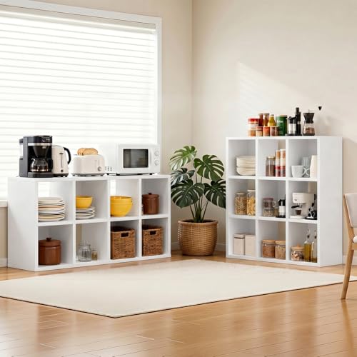White 9-Cube Storage Organizer - Modular Bookcase Shelf for Living Room & Office - Fits 11x11" Bins, Vertical or Horizontal Use