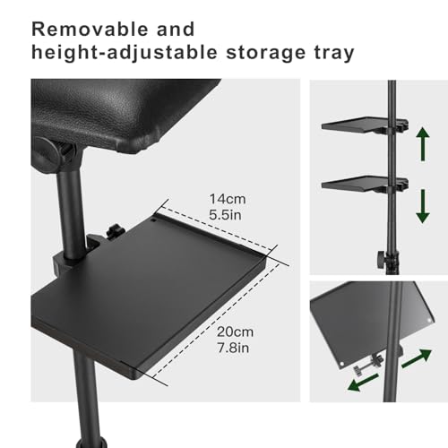 Tattoo Arm Rest Stand with Tray - Foldable PU Leather Cushion, Adjustable Height & Tilt, 50PCS Sponge Covers