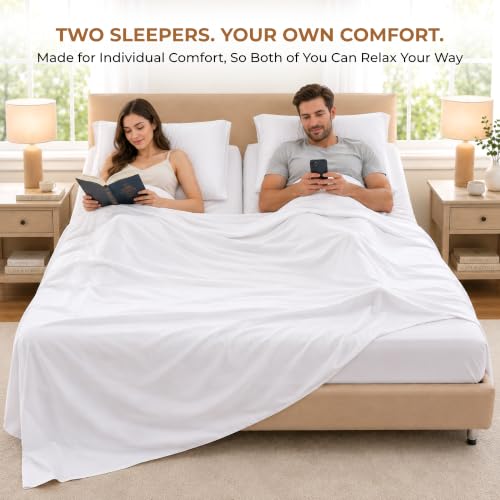 King Split Head Flex Top Bed Sheet Set - 100% Egyptian Cotton, 600 Thread Count, Adjustable Fit - White Solid (34 Inch Split) - 4 Piece