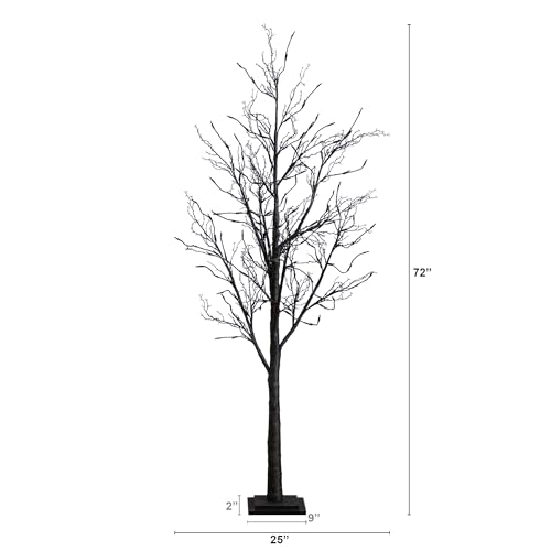 6ft Pre-Lit Halloween Black Twig Artificial Tree with Multicolor LED Lights