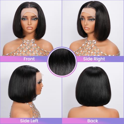Black Human Hair Short Bob Wig 8 Inch 13x4 Lace Front Pre Plucked Natural Hairline