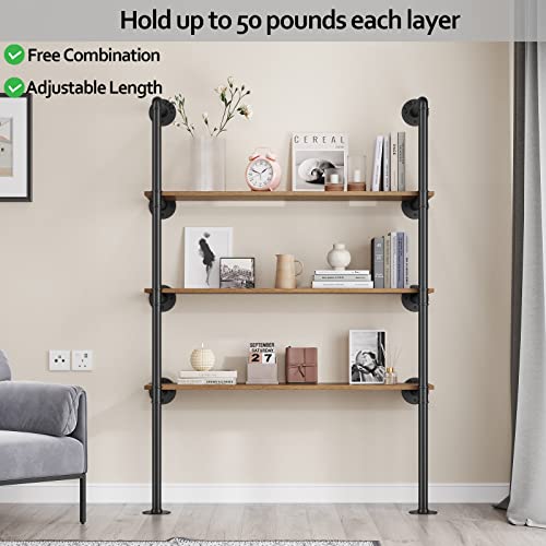 Industrial Pipe Shelf Wall Mount 4-Tier Open Bookshelf 2-Pack
