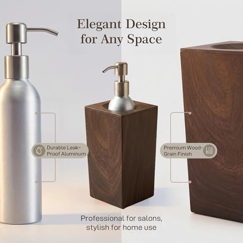 Square Massage Oil Warmer - Leak-Proof Aluminum Bottle, 8.5 Fl.Oz, 140°F Max - Modern Wood-Grain Design for Spa & Salon