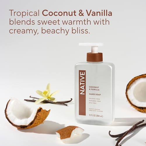 Native Coconut & Vanilla Liquid Hand Soap - Non-Drying, Vegan, 13 Fl Oz Pack of 6