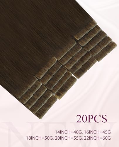 Pinkpearl Tape in Hair Extensions - Human Hair #4 Chocolate Brown 14 Inch 40g - Variation #4 Chocolate Brown / 14 Inch-40g-20pcs