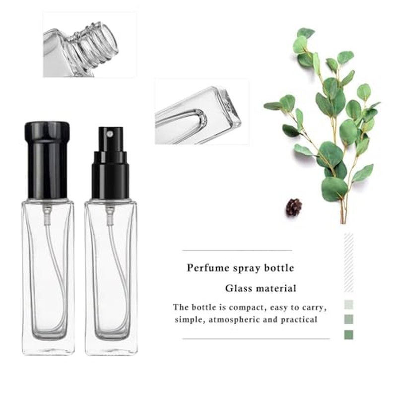 8PCS 20ml Perfume Spray Bottle, Mini Portable Travel Glass Square Spray Bottle,Small Fine Mist Spray Bottle, Refillable Glass Spray Bottle, Sample Spray Bottle (Black, 20ml)
