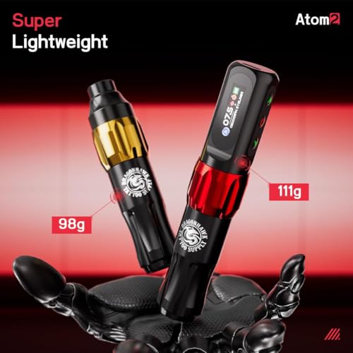 Dragonhawk Atom2 Wireless Tattoo Machine Kit - Red with 1 Battery, Lightweight 3.8oz