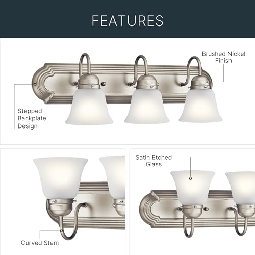 Kichler 3-Light Bathroom Vanity Light - Brushed Nickel 24 Inch