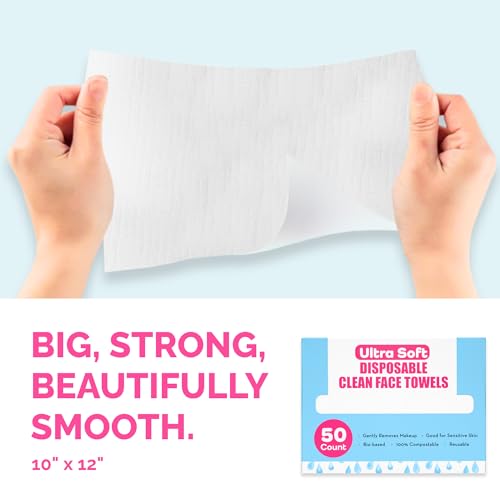 Elizabeth Mott Thank Me Later Disposable Face Towels ? 100% Biobased Facial Washcloths for Cleansing, Makeup Removal & Skincare ? Ultra-Soft, Lint-Free, Extra Absorbent for Sensitive Skin ? 50 Count