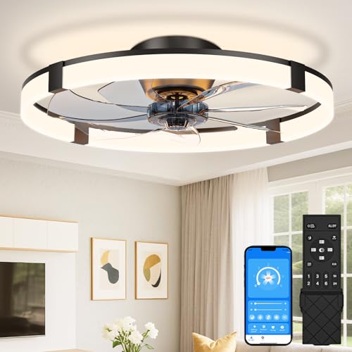 Black 23.6-inch Low Profile Ceiling Fan with Dimmable Light and Remote