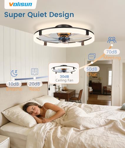 Black 23.6-inch Low Profile Ceiling Fan with Dimmable Light and Remote
