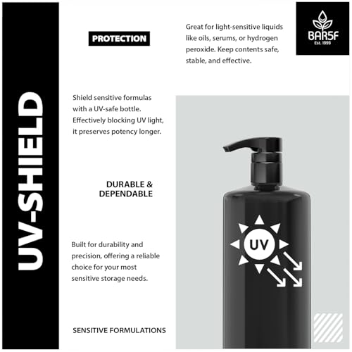 Bar5F 1-Liter BPA-Free Black Pump Bottles ? Refillable PET Plastic Dispensers for Shampoo, Conditioner & Body Wash with UV Shield Gloss Finish, Heavy-Duty 3-Pack