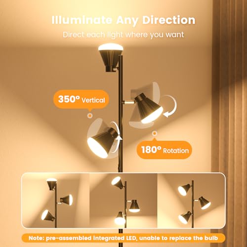 SIBRILLE 36W LED Tree Floor Lamp with Remote - Black Modern Dimmable Standing Light for Living Room & Bedroom