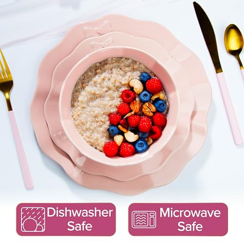 Pink Embossed Bow Dinnerware Set - 12-Piece Ceramic Service for 4 by Paris Hilton