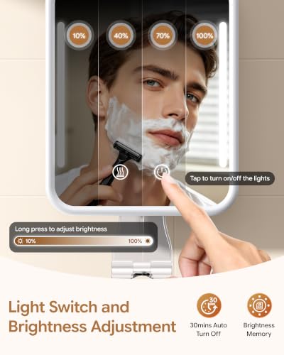 Gospire White Fogless Shower Mirror with Light & 5000mAh Battery - Adjustable & Suction Mount