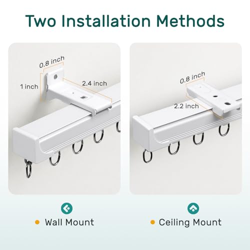 Houmiggle 12-15 Ft White Ceiling Curtain Track Heavy Duty Wall Mount Rail