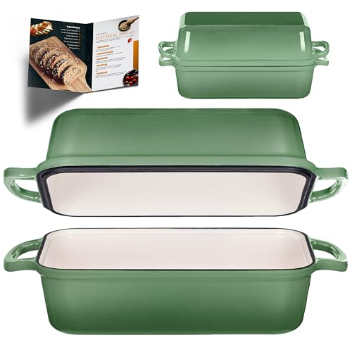 Mezzalur Pistachio Cast Iron Bread Pan with Lid - 11x5 Inch Sourdough Loaf