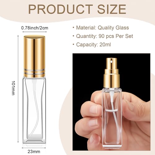 Domensi 90 Pcs 10/20/30 ml Perfume Travel Refillable Bottles Glass Spray Bottle Perfume Atomizer for Cologne Dispenser Leak-proof Fragrance Bottles Atomizer Pump Bottle Kit (Gold)