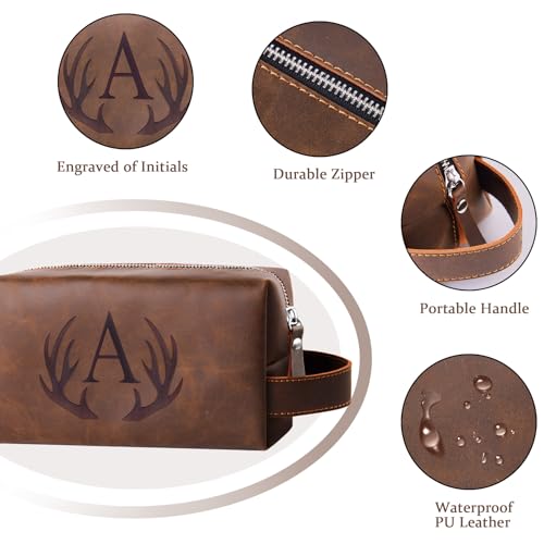 Travel Toiletry Bag for Men Personalized Groomsmen Proposal Gift Idea Bachelor Party Favor Monogrammed Initial Letter PU Leather Waterproof Shaving Bag Travel Essentials Storage Bags (N)