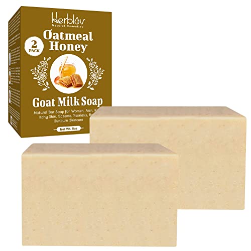 Oatmeal Honey Goat's Milk Soap Bar 4 oz ? Natural Bar Soap for Women, Men, Kids, Itchy Skin, Eczema, Psoriasis, Rash, Sunburn Skincare ? Calming Colloidal Oatmeal Face Cleanser & Body Wash (2 Pack)