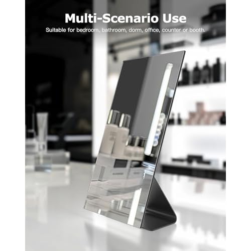 Rectangular Free-Standing Makeup Mirror, Frameless 1X Vanity Mirror with Adjustable Tilt, Metal Base, for Desk, Bathroom Countertop or Windowsill, 12 x 7 Inches