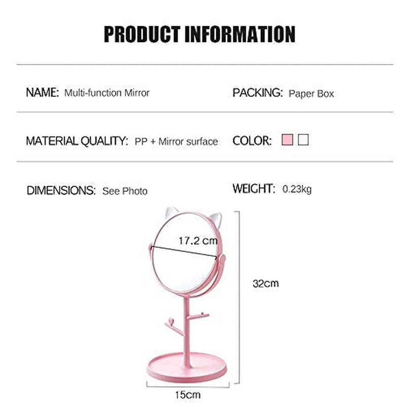 Desk Mirror in Cute Cat Ears Shape-Kawaii &Vanity Mirror for You in Bathroom or Bedroom- Pink