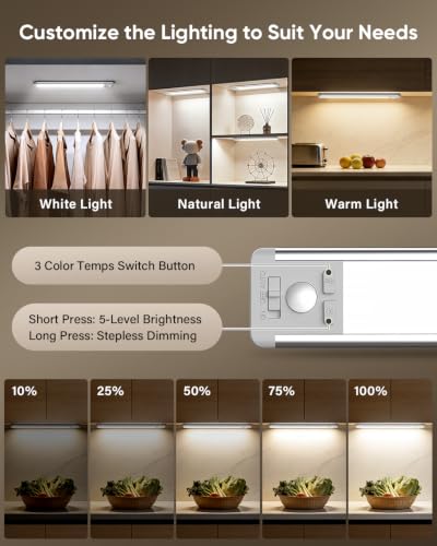MCGOR Silver 14.7 Inch Wireless Motion Sensor Under Cabinet LED Light 5 Pack