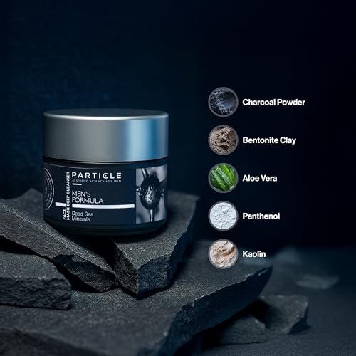 Particle Mineral Face Mask for Men, Hydrating and Deep Cleansing Clay with Charcoal, Aloe Vera, Panthenol & Dead Sea Minerals, Men's Cleanser, Refreshing Weekly Skin Care Routine, 3.38 FL OZ