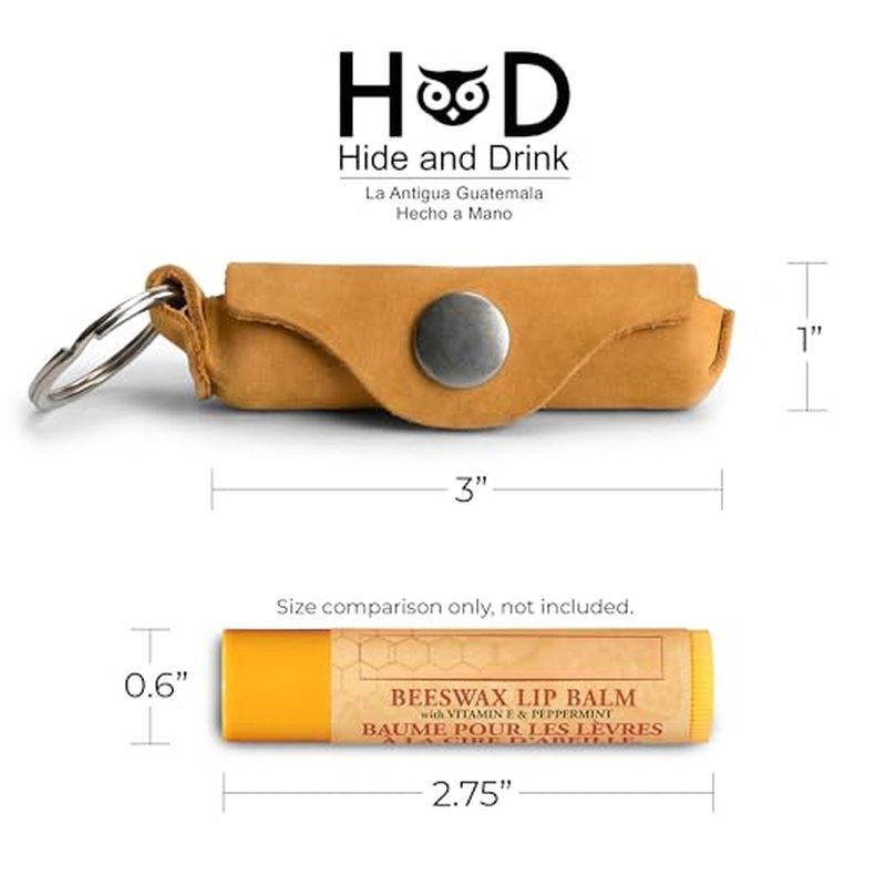 Hide & Drink, Lip Balm Keychain Holder, Lip Protection, Classic Vintage, Brass Metal Clasp, Full Grain Leather, Handmade