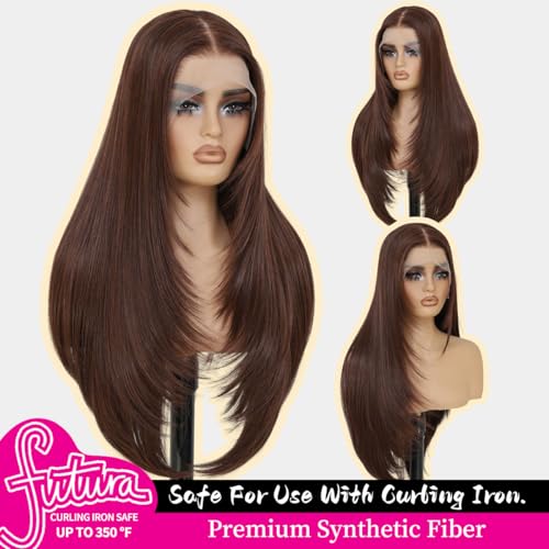 Auburn Synthetic Lace Front Wig 26 Inch Pre-Plucked Layered Straight Wig for Women