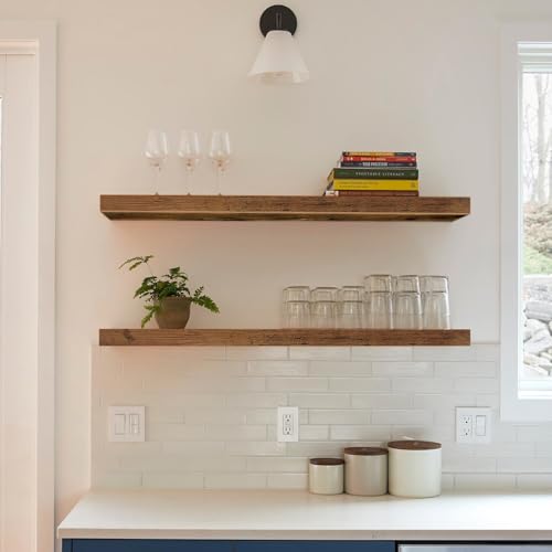 QEEIG Long Floating Wall Shelves Set of 2 - 39.4 Inch Brown MDF Shelves