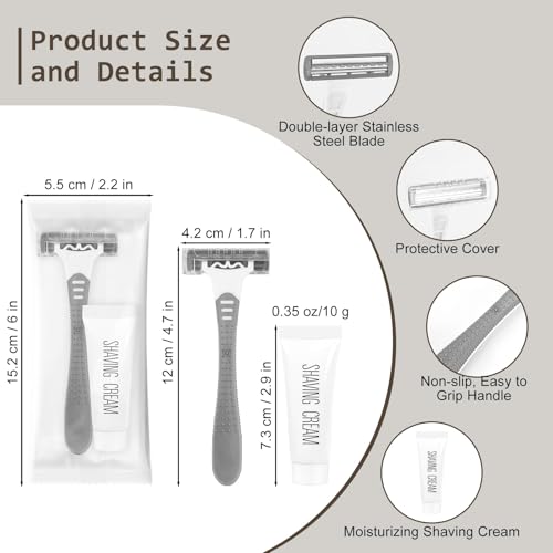 Disposable Razors Bulk, Razors Individually Wrapped Bulk, Travel Razors Bulk With 10g Shaving Cream For Hotels, Shelters, Homeless, Nursing Homes, Charities, Churches (Gray,100-PACK)