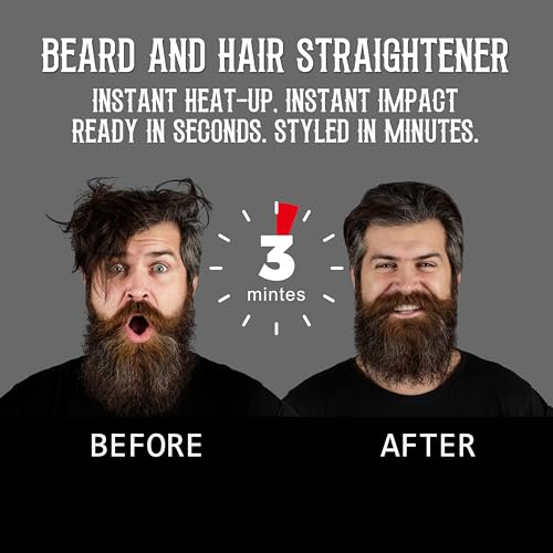 Men's Beard & Hair Straightener Kit with Natural Boar Bristle Brush, Pear Wood Comb & Travel Bag