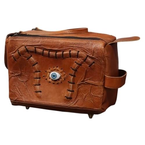 Leather Toiletry Bag Hocus Pocus Decor Handmade Halloween Bag Gifts Prop with Stitched Eye | Travel Makeup Bag | Hocus Pocus Decor Cosmetic Case Halloween decor Bag for men and Clutch for women