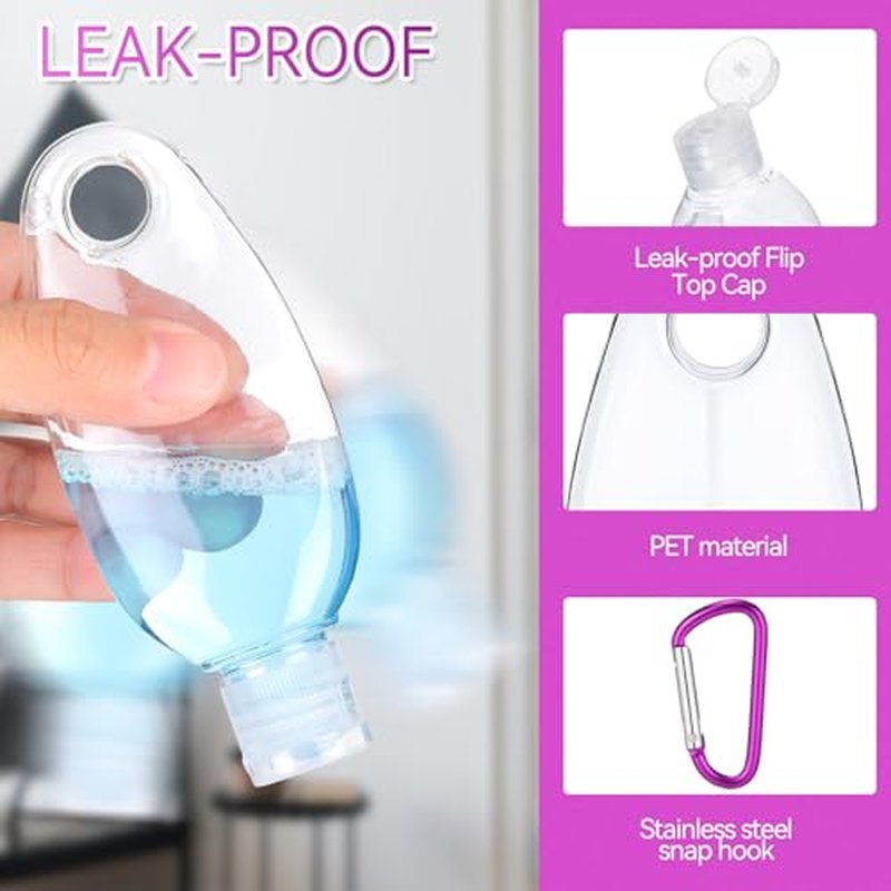 100 Pcs Traveling Bottles with Keychain 2oz Clear Keychain Bottle Plastic Empty Refillable Liquid Packing Container Squeeze Plastic with Lid for Liquid Cream (Oval)