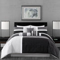 Chezmoi Collection Upland 7-Piece Quilted Patchwork Comforter Set Queen Black Gray Light Gray