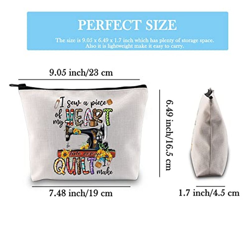 GJTIM Sewing Makeup Bag Sewing Machine Theme Gift I Sew A Piece of My Heart Into Every Quilt I Make Sewing Addicts Gift for Costume Designer (Quilt I Make Bag)