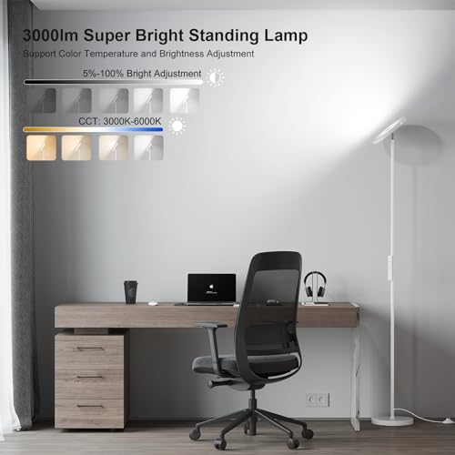 Sunmory White Floor Lamp with Remote Control - Adjustable LED Standing Lamp for Living Room