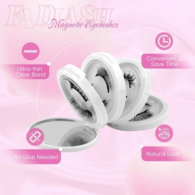 FADLASH Magnetic Eyelashes with Applicator Reusable Magnetic Lashes Natural Look 4 Pairs with Clamp No Glue Needed False Eyelashes Kit Easy to Wear (604+079+806+B7)