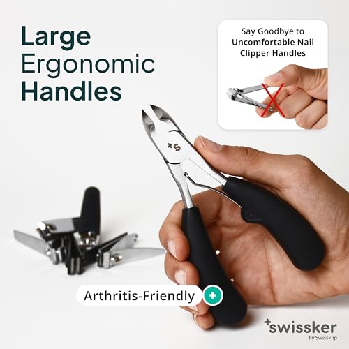 Swissker by Swissklip Heavy Duty Toenail Clippers for Men and Women ? Professional Ergonomic Large Toe Nail Cutter & Trimmer for Thick Nails Seniors, Long Handle Toe Nail Clipper